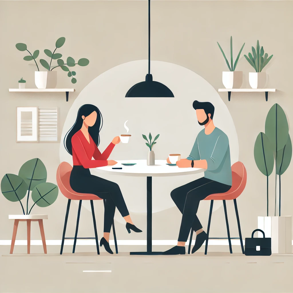 Happy couple enjoying coffee together